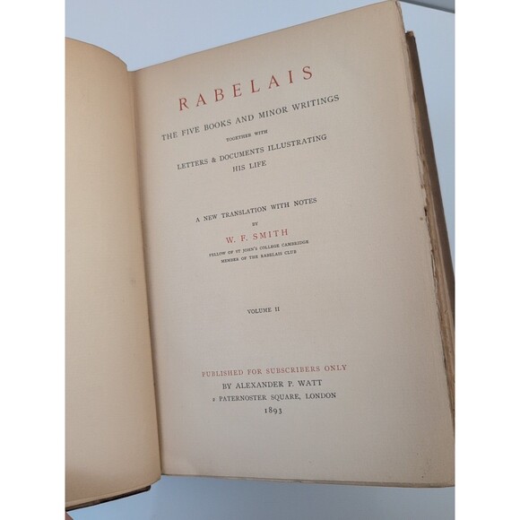 1893 Rabelais' Five Books & Minor Writings - W.F. Smith Trans. - #39/750 - Picture 11 of 14